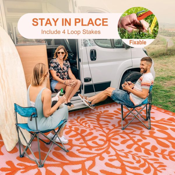 Anidaroel 8x10 Outdoor Rug for Patios Clearance, Waterproof Camping Rug for Outside RV, Reversible Plastic Straw Outside Rugs, Large Outdoor Area Rug for Garden, Camper, Pool Deck(Orange,8’x10’) - Image 3