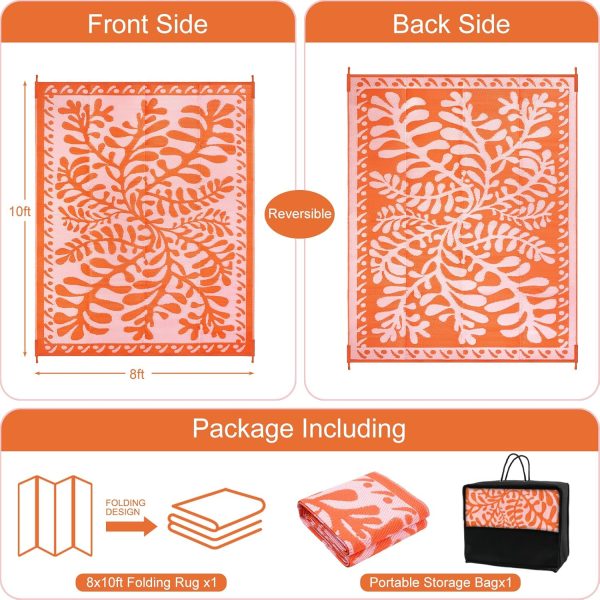 Anidaroel 8x10 Outdoor Rug for Patios Clearance, Waterproof Camping Rug for Outside RV, Reversible Plastic Straw Outside Rugs, Large Outdoor Area Rug for Garden, Camper, Pool Deck(Orange,8’x10’) - Image 4