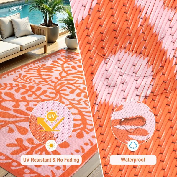 Anidaroel 8x10 Outdoor Rug for Patios Clearance, Waterproof Camping Rug for Outside RV, Reversible Plastic Straw Outside Rugs, Large Outdoor Area Rug for Garden, Camper, Pool Deck(Orange,8’x10’) - Image 5