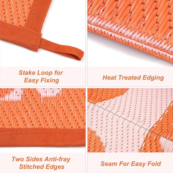 Anidaroel 8x10 Outdoor Rug for Patios Clearance, Waterproof Camping Rug for Outside RV, Reversible Plastic Straw Outside Rugs, Large Outdoor Area Rug for Garden, Camper, Pool Deck(Orange,8’x10’) - Image 6