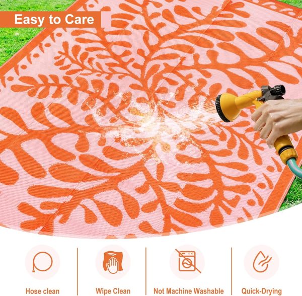 Anidaroel 8x10 Outdoor Rug for Patios Clearance, Waterproof Camping Rug for Outside RV, Reversible Plastic Straw Outside Rugs, Large Outdoor Area Rug for Garden, Camper, Pool Deck(Orange,8’x10’) - Image 7