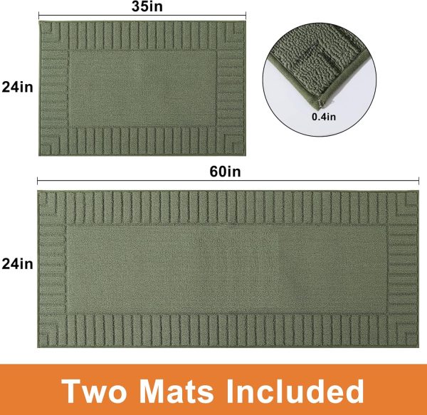 BEQHAUSE-Kitchen-Rugs-Non-Slip-Kitchen-Mats-for-Floor Machine Washable Kitchen Rugs 2 Pieces Kitchen Carpet Runner with TPR Backing,Green,24x35inch/24x60inch - Image 2