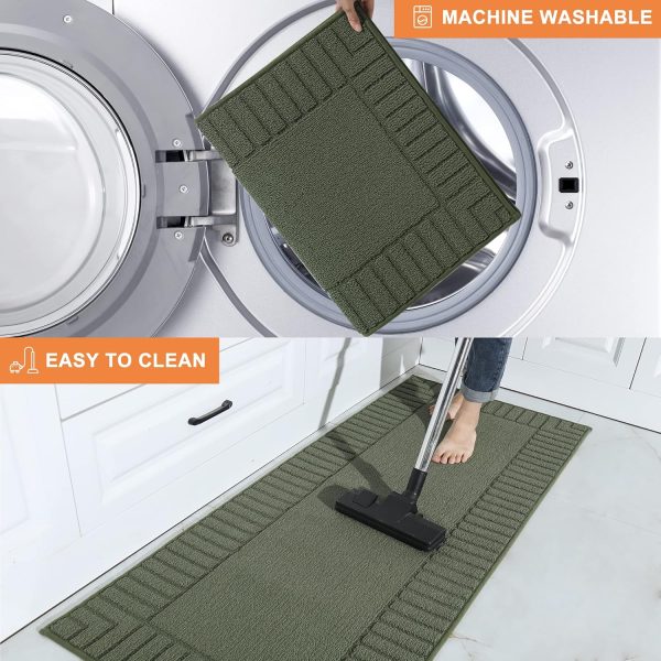 BEQHAUSE-Kitchen-Rugs-Non-Slip-Kitchen-Mats-for-Floor Machine Washable Kitchen Rugs 2 Pieces Kitchen Carpet Runner with TPR Backing,Green,24x35inch/24x60inch - Image 5