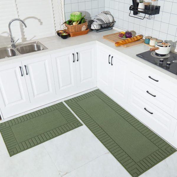 BEQHAUSE-Kitchen-Rugs-Non-Slip-Kitchen-Mats-for-Floor Machine Washable Kitchen Rugs 2 Pieces Kitchen Carpet Runner with TPR Backing,Green,24x35inch/24x60inch - Image 6
