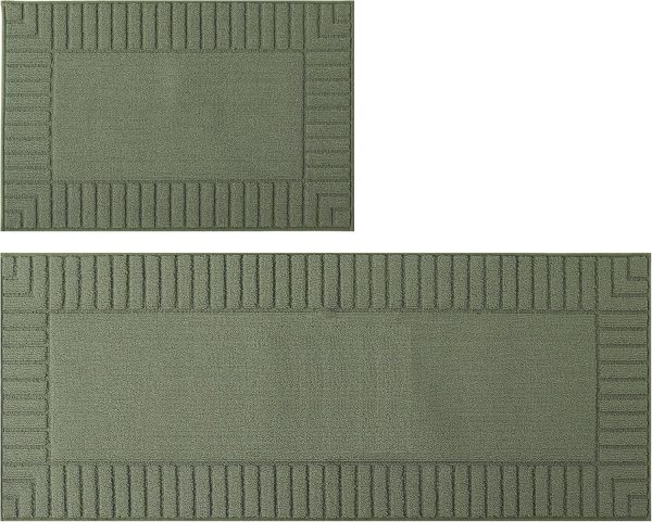 BEQHAUSE-Kitchen-Rugs-Non-Slip-Kitchen-Mats-for-Floor Machine Washable Kitchen Rugs 2 Pieces Kitchen Carpet Runner with TPR Backing,Green,24x35inch/24x60inch - Image 7