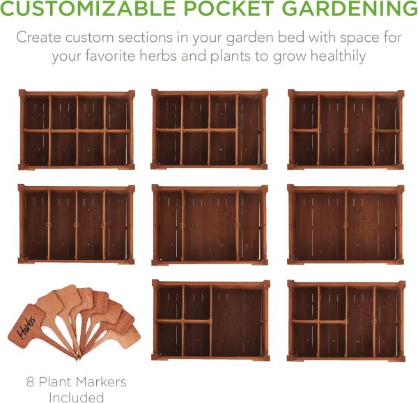 Best Choice Products Elevated 8 Pocket Herb Garden Bed, Mobile Raised Customizable Wood Planter for Herbs, Vegetables, Flowers w/Lockable Wheels, Storage Shelf, Drainage Holes - Acorn Brown - Image 2
