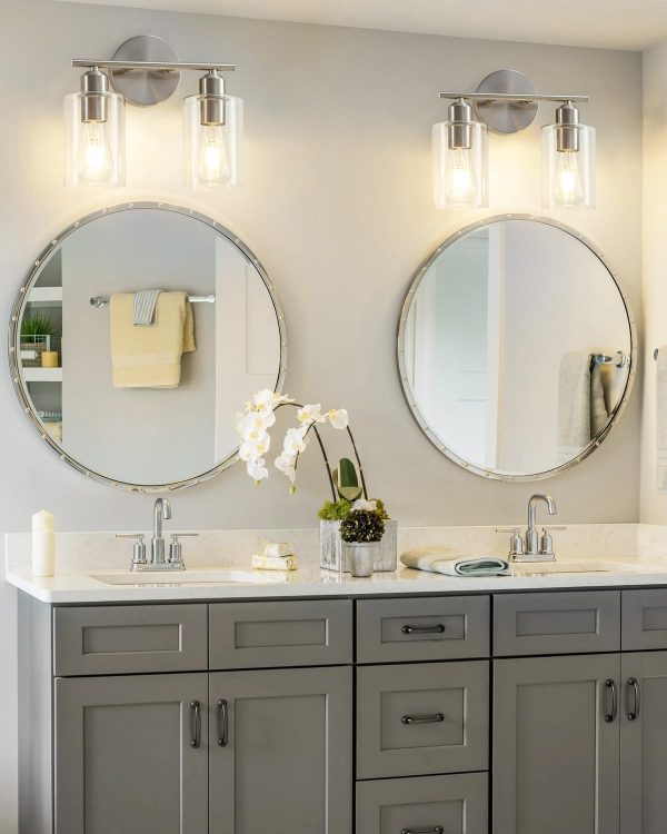 Brushed Nickel Bathroom Light Fixture SEABLE 2-Light Bathroom Vanity Light with Clear Glass Shade Silver Brushed Nickel Vanity Lights for Bathroom E26 Base UL Listed - Image 8