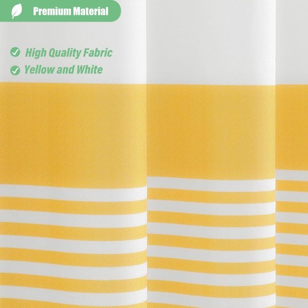 Yellow Fabric Shower Curtain, Farmhouse Boho Striped Tassel Shower Curtain for Bathroom, Bohemian Textured Cloth Shower Curtain Set with Hook, Water Repellent, Wrinkle Free, 72x72 - Image 2