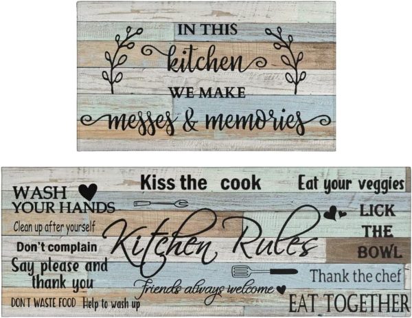 Farmhouse Kitchen Rug Sets of 2 Piece Non Slip Kitchen Rugs and Mats Washable Kitchen Mats for Kitchen Floor Mat Carpet Runner Rugs for Hallway Laundry Decor 17”x30“+17'' X 47''