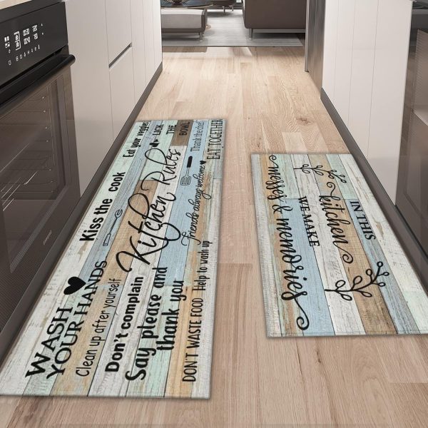 Farmhouse Kitchen Rug Sets of 2 Piece Non Slip Kitchen Rugs and Mats Washable Kitchen Mats for Kitchen Floor Mat Carpet Runner Rugs for Hallway Laundry Decor 17”x30“+17'' X 47'' - Image 2