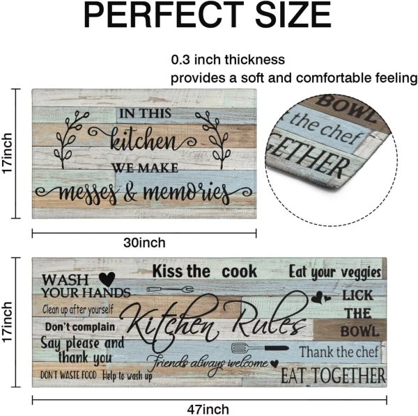 Farmhouse Kitchen Rug Sets of 2 Piece Non Slip Kitchen Rugs and Mats Washable Kitchen Mats for Kitchen Floor Mat Carpet Runner Rugs for Hallway Laundry Decor 17”x30“+17'' X 47'' - Image 3