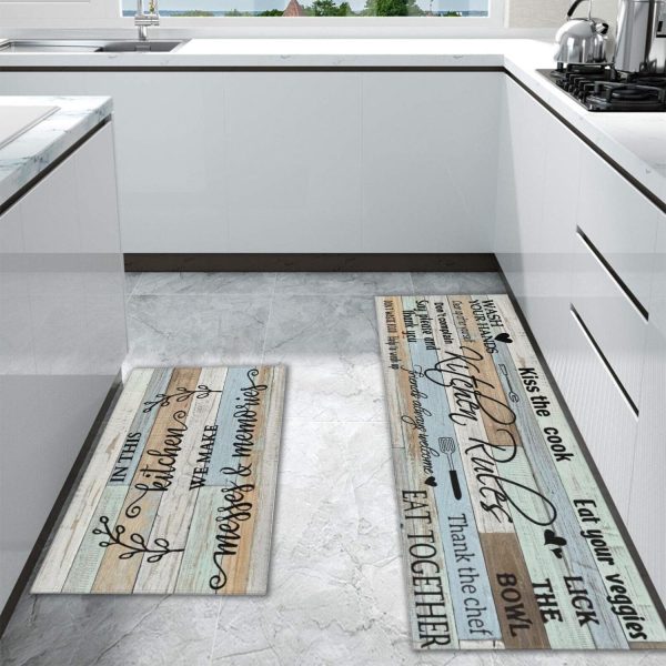 Farmhouse Kitchen Rug Sets of 2 Piece Non Slip Kitchen Rugs and Mats Washable Kitchen Mats for Kitchen Floor Mat Carpet Runner Rugs for Hallway Laundry Decor 17”x30“+17'' X 47'' - Image 5
