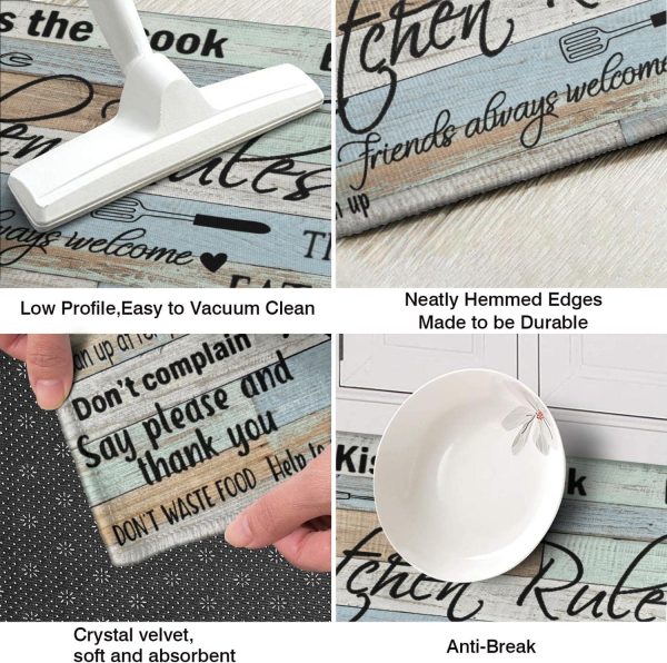 Farmhouse Kitchen Rug Sets of 2 Piece Non Slip Kitchen Rugs and Mats Washable Kitchen Mats for Kitchen Floor Mat Carpet Runner Rugs for Hallway Laundry Decor 17”x30“+17'' X 47'' - Image 7