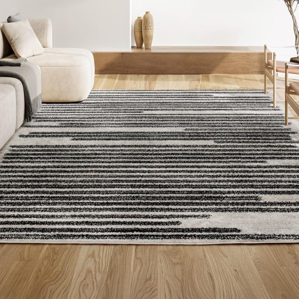 JONATHAN Y MOH207A-8 Khalil Modern Berber Stripe Indoor Farmhouse Area-Rug Bohemian Minimalistic Striped Easy-Cleaning Bedroom Kitchen Living Room Non Shedding, 8 X 10, Cream,Black - Image 3
