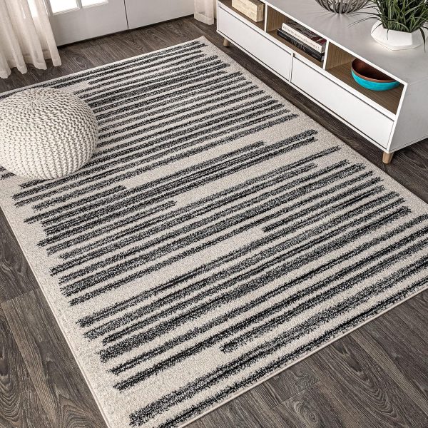 JONATHAN Y MOH207A-8 Khalil Modern Berber Stripe Indoor Farmhouse Area-Rug Bohemian Minimalistic Striped Easy-Cleaning Bedroom Kitchen Living Room Non Shedding, 8 X 10, Cream,Black - Image 4