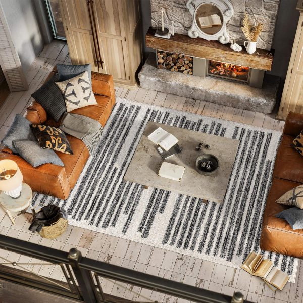 JONATHAN Y MOH207A-8 Khalil Modern Berber Stripe Indoor Farmhouse Area-Rug Bohemian Minimalistic Striped Easy-Cleaning Bedroom Kitchen Living Room Non Shedding, 8 X 10, Cream,Black - Image 5