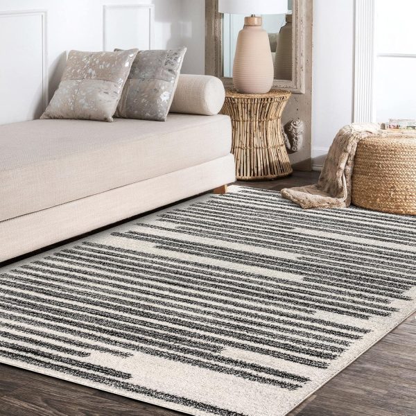 JONATHAN Y MOH207A-8 Khalil Modern Berber Stripe Indoor Farmhouse Area-Rug Bohemian Minimalistic Striped Easy-Cleaning Bedroom Kitchen Living Room Non Shedding, 8 X 10, Cream,Black - Image 6