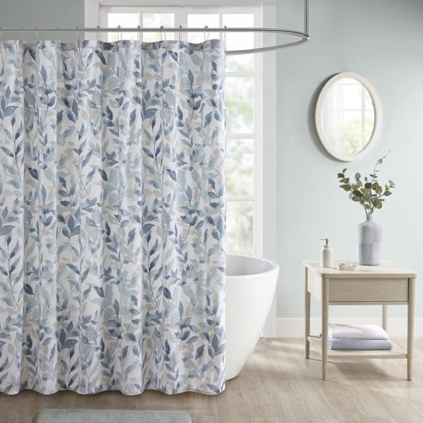 Essentials Sofia Shower Curtain, Luxurious Botanical Print, Modern Serene Bathroom Décor, Machine Washable Bath Privacy Screen, 72x72, Blue