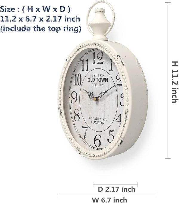 Menterry Small Retro Oval Wall Clock, Antique Old Design, White Vintage Style, Battery Operated Silent Decor Wall Clocks for Kitchen,Bedroom,Farmhouse,Bathroom (11.2" H x 6.7" W) - Image 2