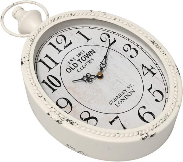 Menterry Small Retro Oval Wall Clock, Antique Old Design, White Vintage Style, Battery Operated Silent Decor Wall Clocks for Kitchen,Bedroom,Farmhouse,Bathroom (11.2" H x 6.7" W) - Image 3