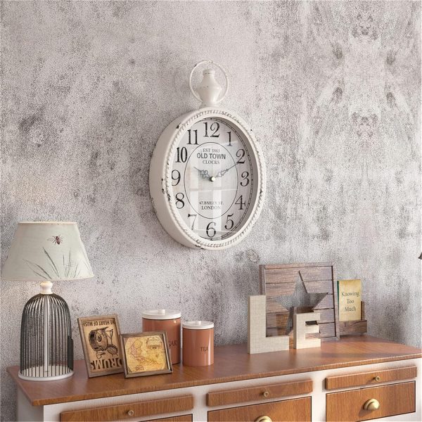 Menterry Small Retro Oval Wall Clock, Antique Old Design, White Vintage Style, Battery Operated Silent Decor Wall Clocks for Kitchen,Bedroom,Farmhouse,Bathroom (11.2" H x 6.7" W) - Image 4
