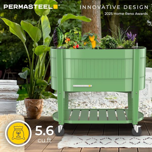Permasteel Raised Garden Bed with Legs, 40×20×37 in, Olive Planter Box with EnGrow™ TrueSoil™ Technology for Vegetables, Flowers, Herbs, and Fruit, Outdoor Indoor, Storage Shelf - Image 2