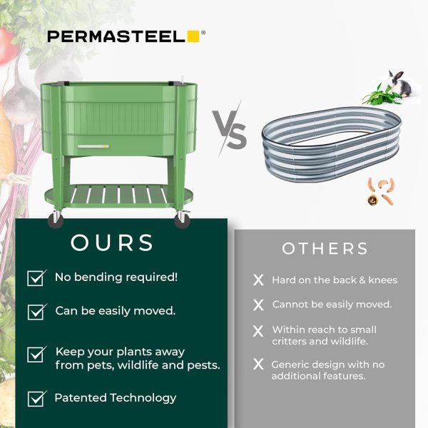 Permasteel Raised Garden Bed with Legs, 40×20×37 in, Olive Planter Box with EnGrow™ TrueSoil™ Technology for Vegetables, Flowers, Herbs, and Fruit, Outdoor Indoor, Storage Shelf - Image 3