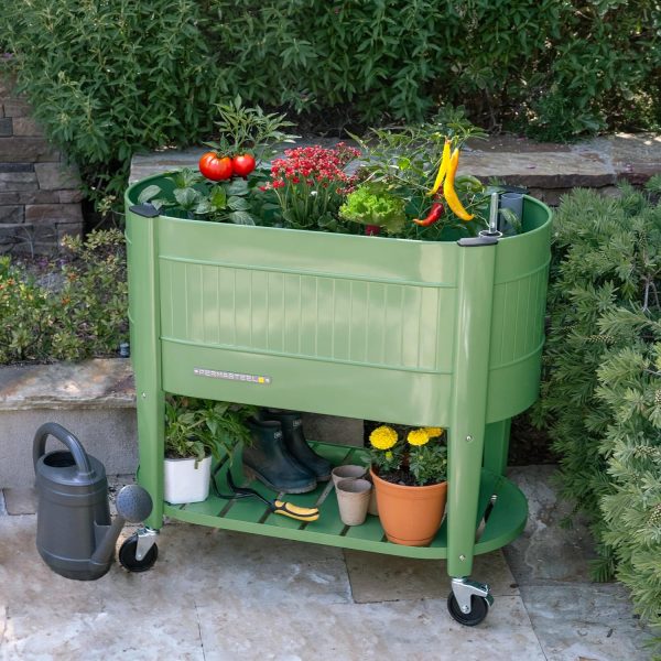 Permasteel Raised Garden Bed with Legs, 40×20×37 in, Olive Planter Box with EnGrow™ TrueSoil™ Technology for Vegetables, Flowers, Herbs, and Fruit, Outdoor Indoor, Storage Shelf - Image 5