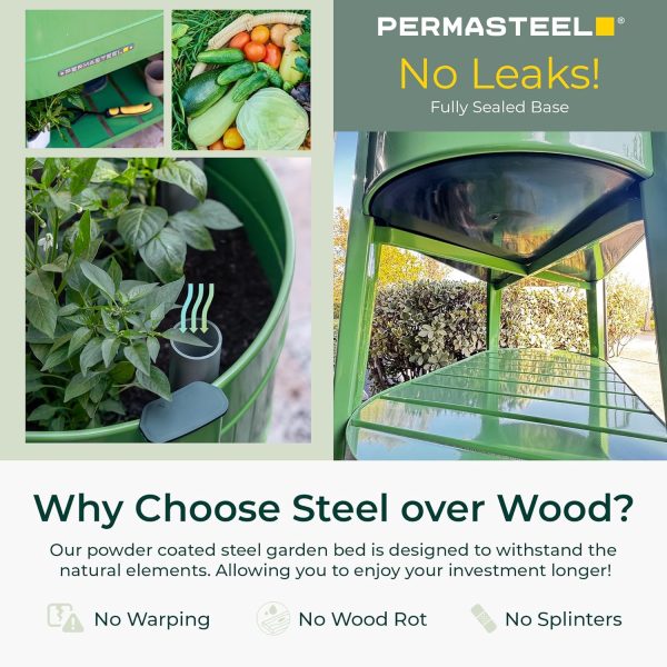 Permasteel Raised Garden Bed with Legs, 40×20×37 in, Olive Planter Box with EnGrow™ TrueSoil™ Technology for Vegetables, Flowers, Herbs, and Fruit, Outdoor Indoor, Storage Shelf - Image 6