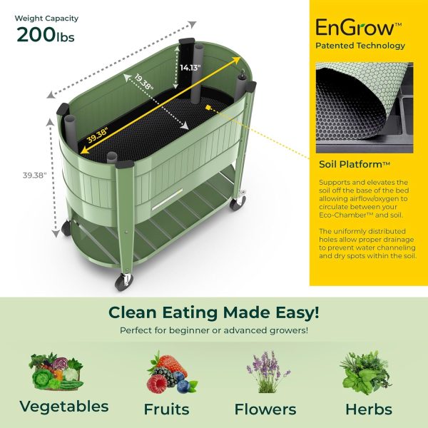 Permasteel Raised Garden Bed with Legs, 40×20×37 in, Olive Planter Box with EnGrow™ TrueSoil™ Technology for Vegetables, Flowers, Herbs, and Fruit, Outdoor Indoor, Storage Shelf - Image 7