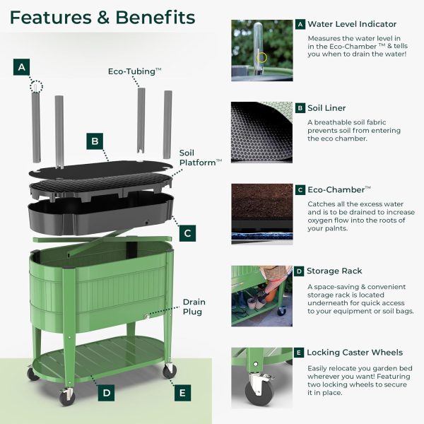 Permasteel Raised Garden Bed with Legs, 40×20×37 in, Olive Planter Box with EnGrow™ TrueSoil™ Technology for Vegetables, Flowers, Herbs, and Fruit, Outdoor Indoor, Storage Shelf - Image 8