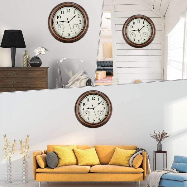 Rsobl 12 Inch Indoor Outdoor Wall Clock Waterproof with Temperature and Humidity Combo,Battery Operated Non Ticking Silent Clock Wall Decorative - Image 5